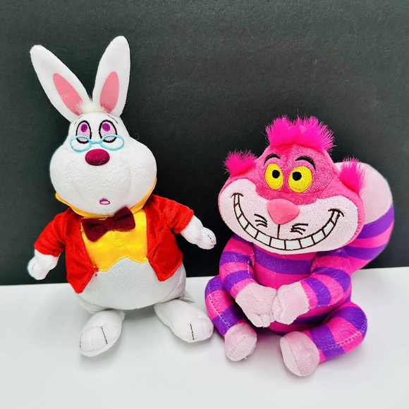 Disney Other - Disney Classics Alice in Wonderland White Rabbit & Cheshire Cat Stuffed Plush 9”